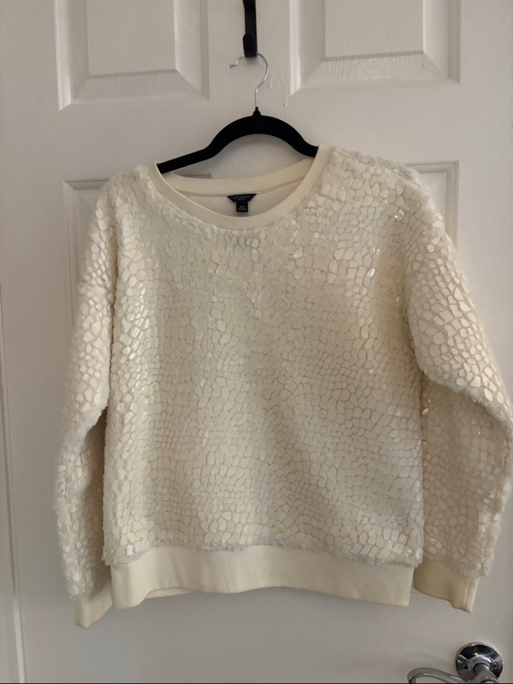 Ann Taylor Cream Sequin Crewneck Sweater